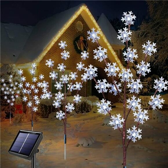 4pcs 80 led Solar Christmas Snowflake Lights for Yard Decor,8 Modes (Cool White) - Picture 2 of 7